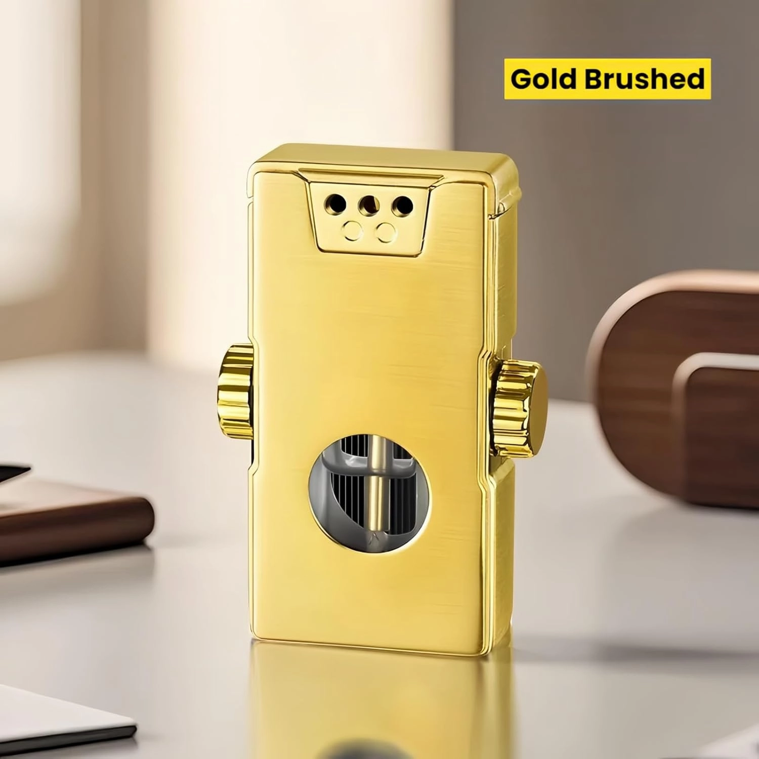 Smart Kerosene Lighter 4-Ignition Methods, Voice Activated Soft Flame Lighter, Spinner Mecha Design Refillable Lighters with Cool Colorful Breathing Light (Gold, No Fuel)