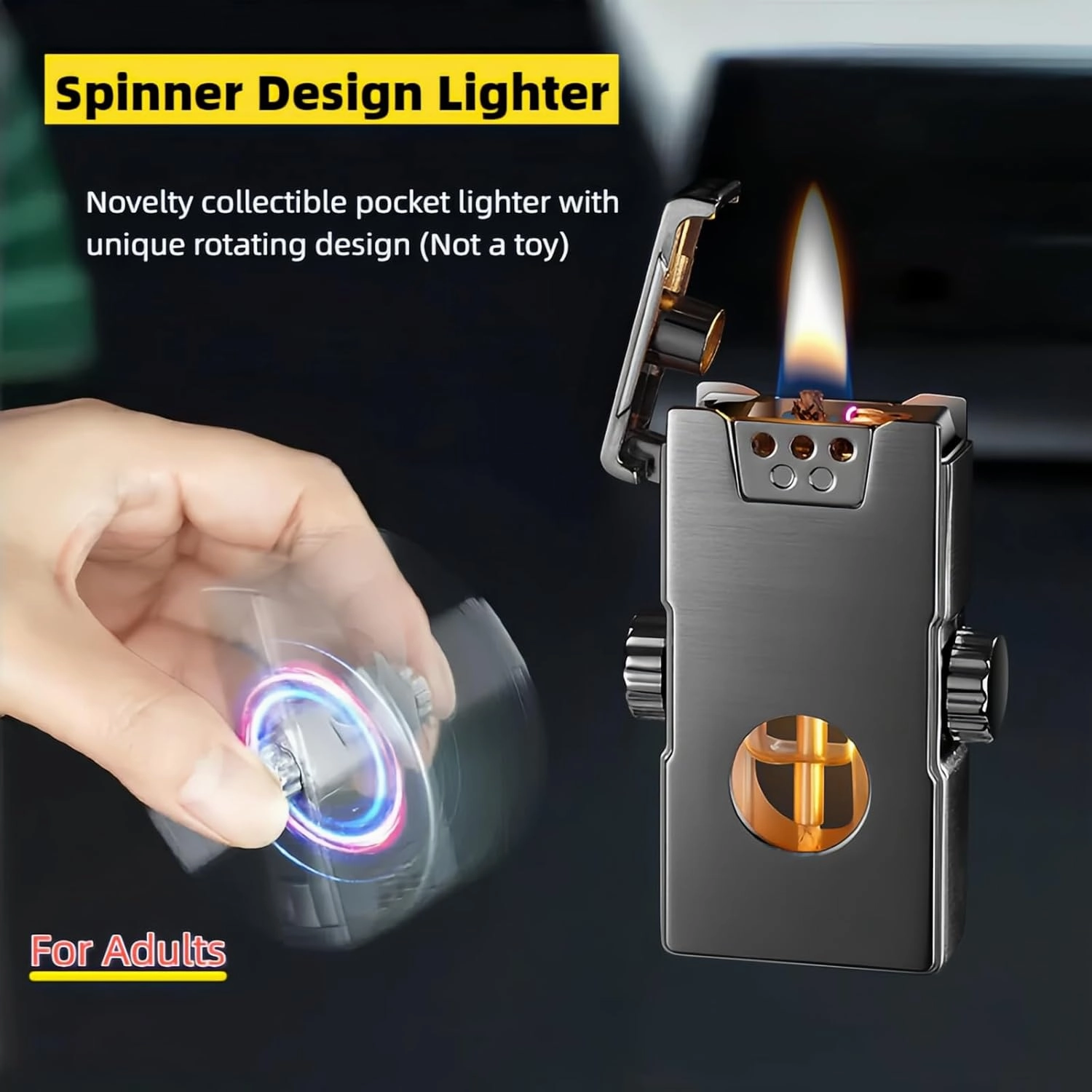 Smart Kerosene Lighter 4-Ignition Methods, Voice Activated Soft Flame Lighter, Spinner Mecha Design Refillable Lighters with Cool Colorful Breathing Light (Gold, No Fuel)