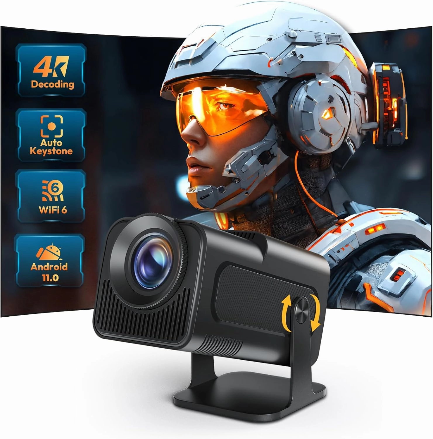 Smart Mini Projector XGODY Gimbal5 Android 11 Full HD Projector Native 1080P 4K Support 5G WiFi 6 Bluetooth 5.0 Home Movie Projector Electric Focu Auto Keystone 180 Rotating For PC/Lap/PS5 Jet Black