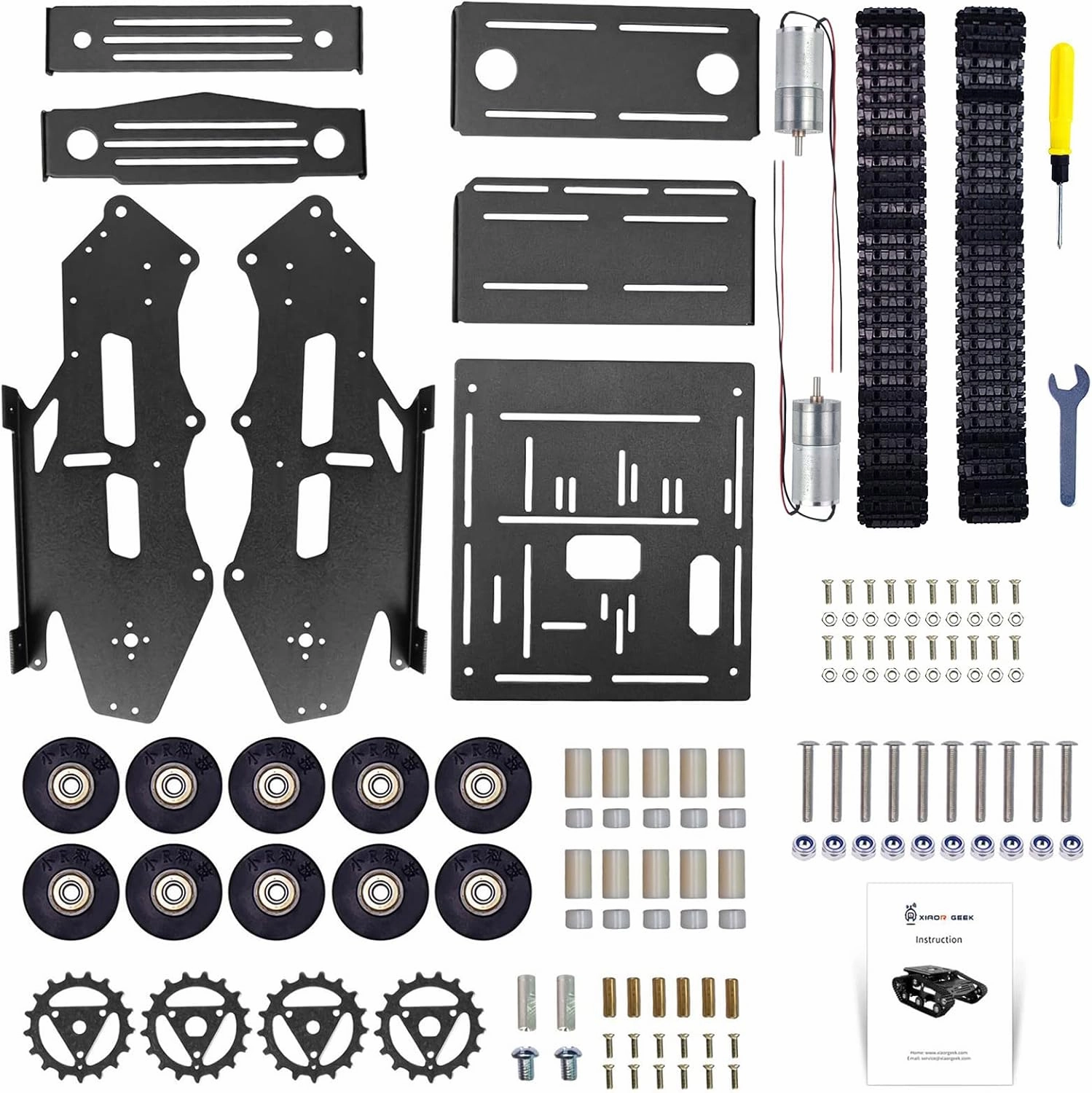 Smart Robot Car Chassis Kit Aluminum Alloy Big Tank Chassis with 2WD Motors for Arduino/Raspberry Pi DIY RC Shock Absorbing Tracked Robot Car Toys - Learning Kit (Black)