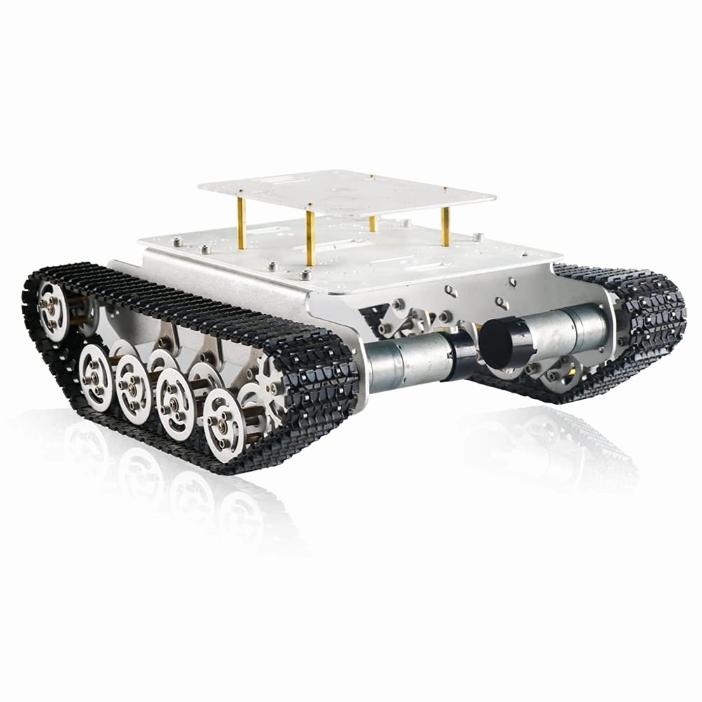 Smart Shock Absorption Robot Tank Car Chassis Kit with Suspension System for Arduino Raspberry Pi DIY STEAM Education Platform Tracked Vehicle (Silver Frame   Silver Wheel)
