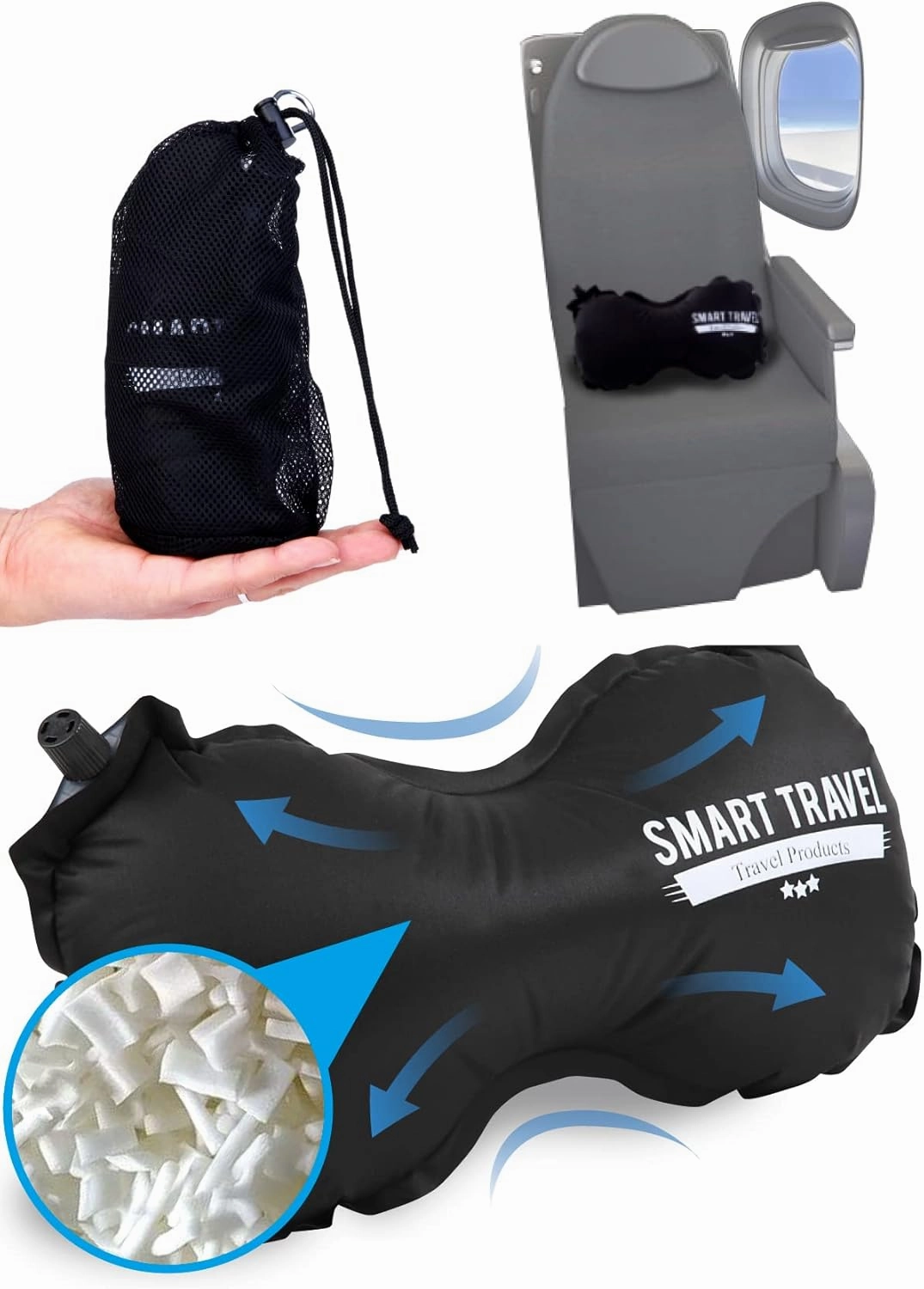Smart Travel Travel Products Lumbar Pillow Inflatable Lumbar Support Pillow Travel Pillows for Airplane Long Flight Essential for Women Men Kids