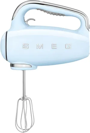 SMEG Pastel Blue 50's Retro Style Electric Hand Mixer with Set of Beaters, Set of Dough Hooks and Set of Whisks