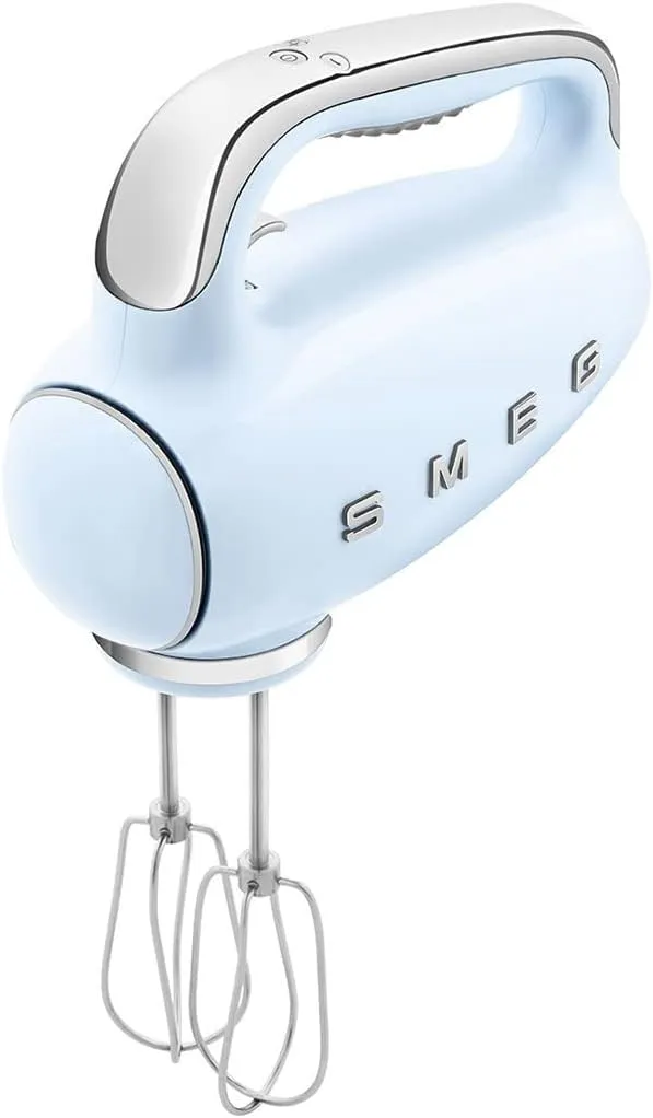 SMEG Pastel Blue 50's Retro Style Electric Hand Mixer with Set of Beaters, Set of Dough Hooks and Set of Whisks