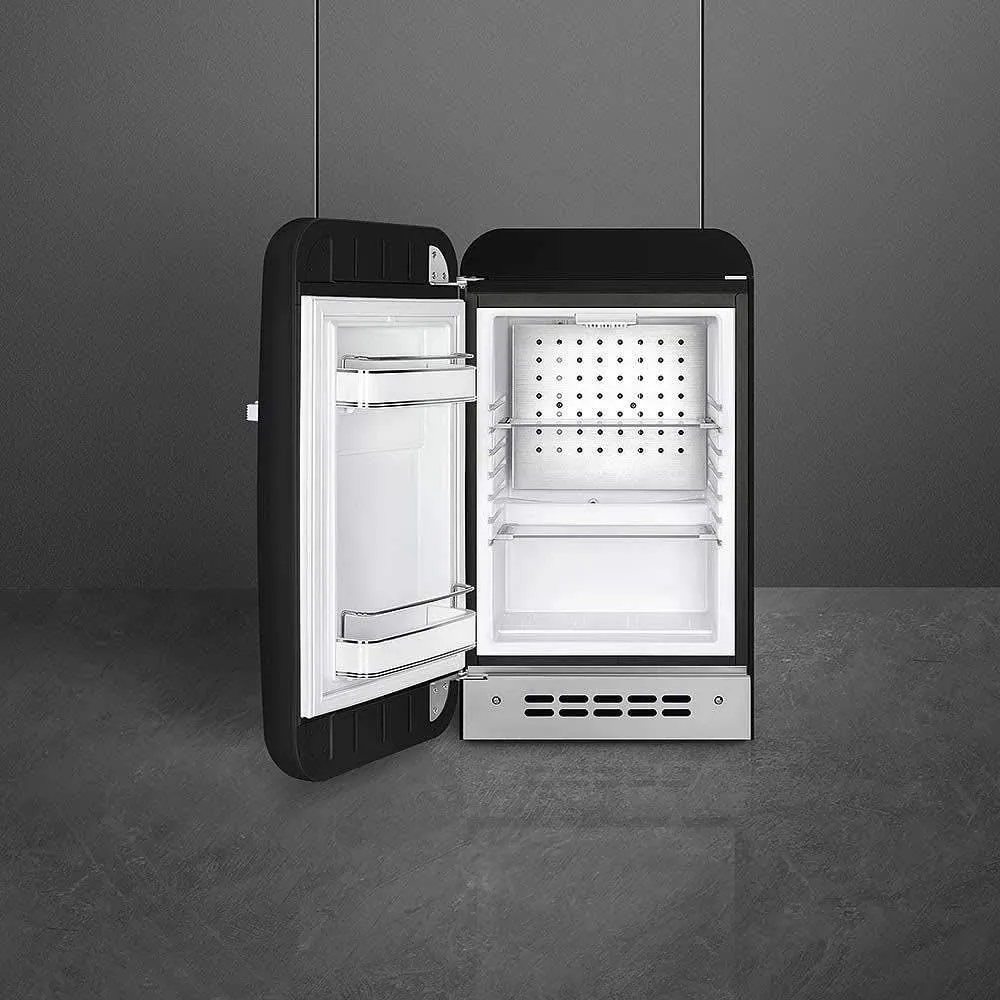Smeg Retro FAB 5 Mini Refrigerator - 16" Authentic 50's Style - Made in Italy - FAB5ULBL3-1.5 cu. ft - Adjustable Shelves & LED Lighting – Left hinge option (not reversable)- Black