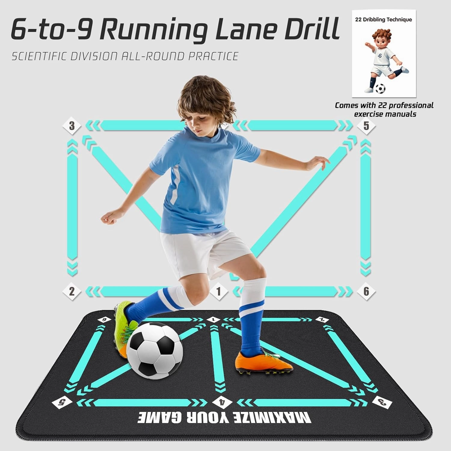 Soccer Training Mat with Silent Shock Absorption and Non-Slip Base for Footwork Training and Ball Mastery(Belt Version)