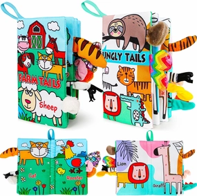 Soft Baby Book Animal Tails Baby Toy Touch and Feel Crinkle Cloth Book (Farm & Jungle Animals)