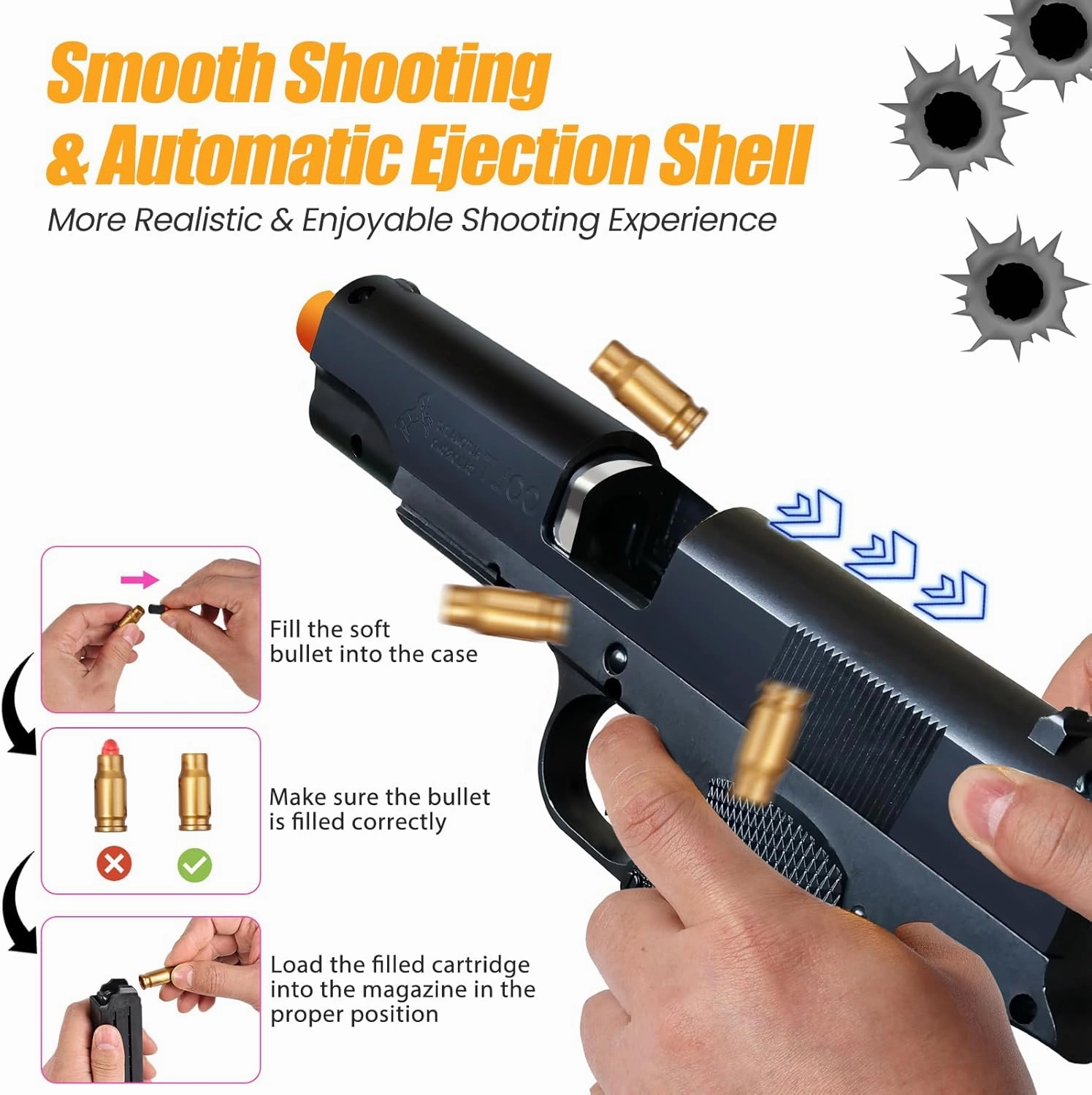 Soft Bullet Toy Gun for Boys, Toy Guns with Shell Ejecting, Toy Foam Blasters & Guns, Gift Box for Christmas Birthday for Boys Girls Adults Age 8 
