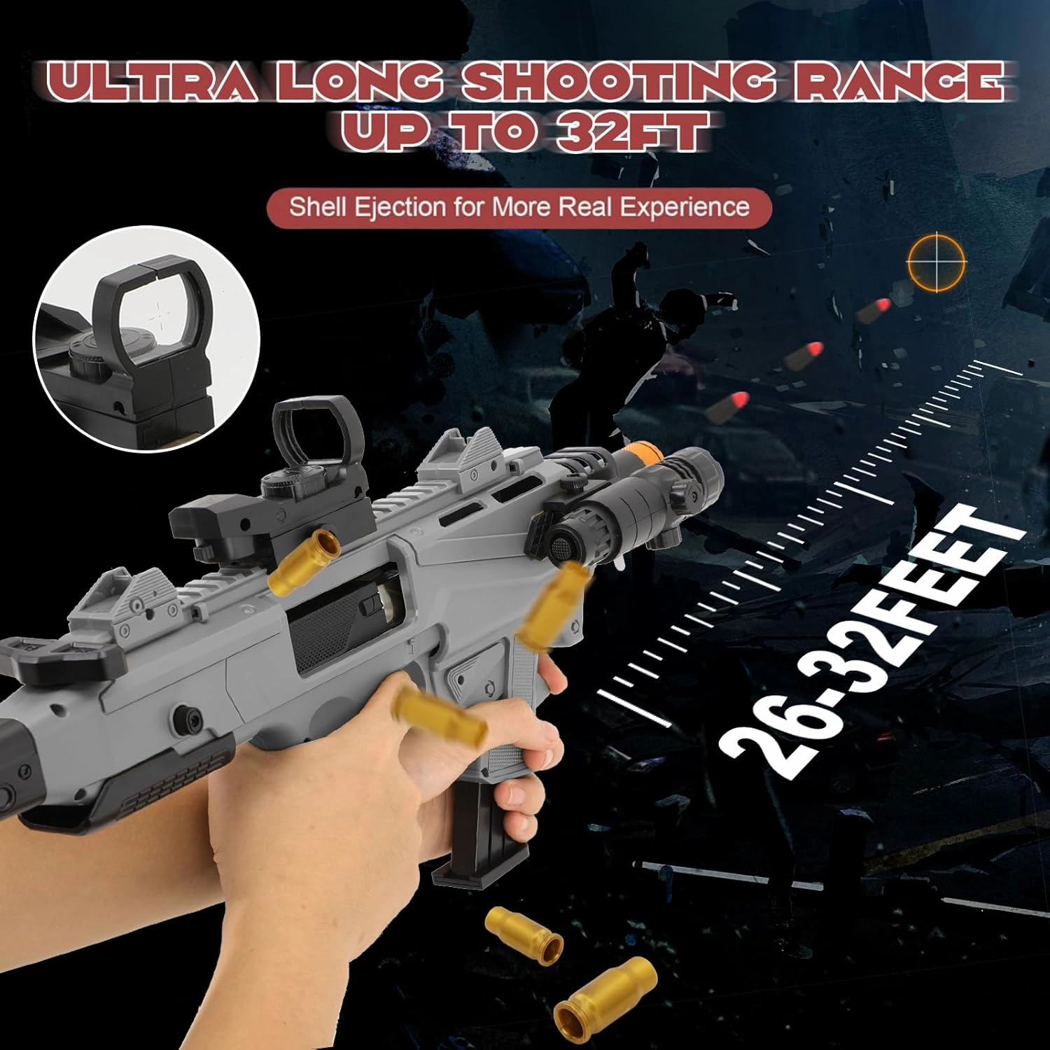 Soft Bullet Two Modes Toy Gun Shell Ejecting with 80 Soft Bullets 40 Shells, Realistic Gray Toy Guns for Boys, Shooting Play Gun for Kids Adults, Boy Gifts for Age 8 