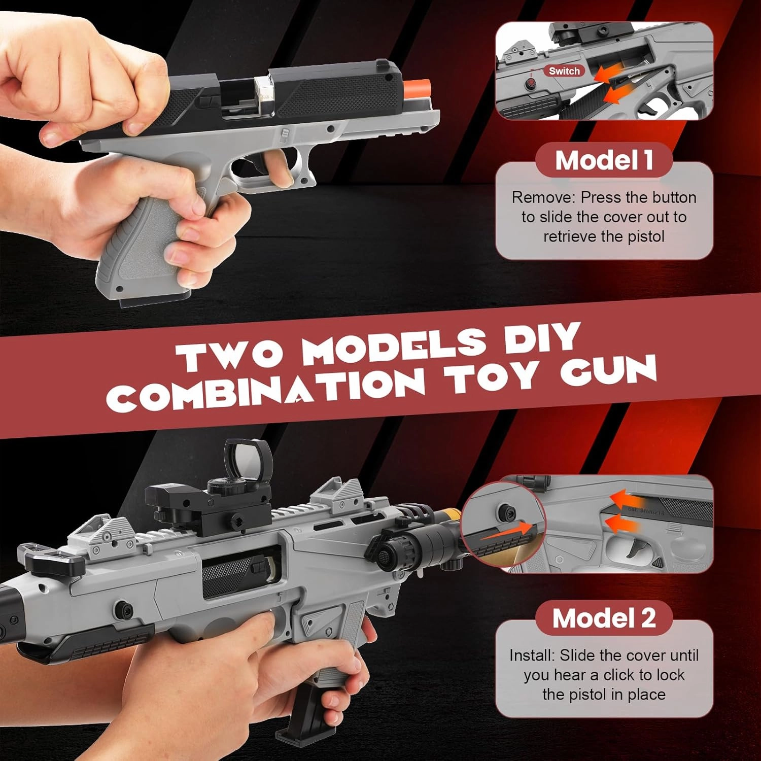 Soft Bullet Two Modes Toy Gun Shell Ejecting with 80 Soft Bullets 40 Shells, Realistic Gray Toy Guns for Boys, Shooting Play Gun for Kids Adults, Boy Gifts for Age 8 