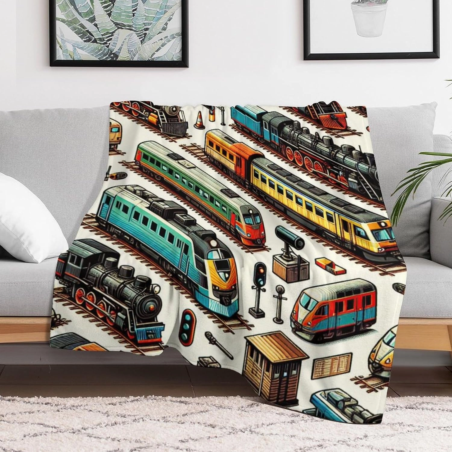 Soft Flannel Train Blanket - Warm Throw Blankets for Girls & Boys - All Season Lap, Chair, Sofa - 50"x40"