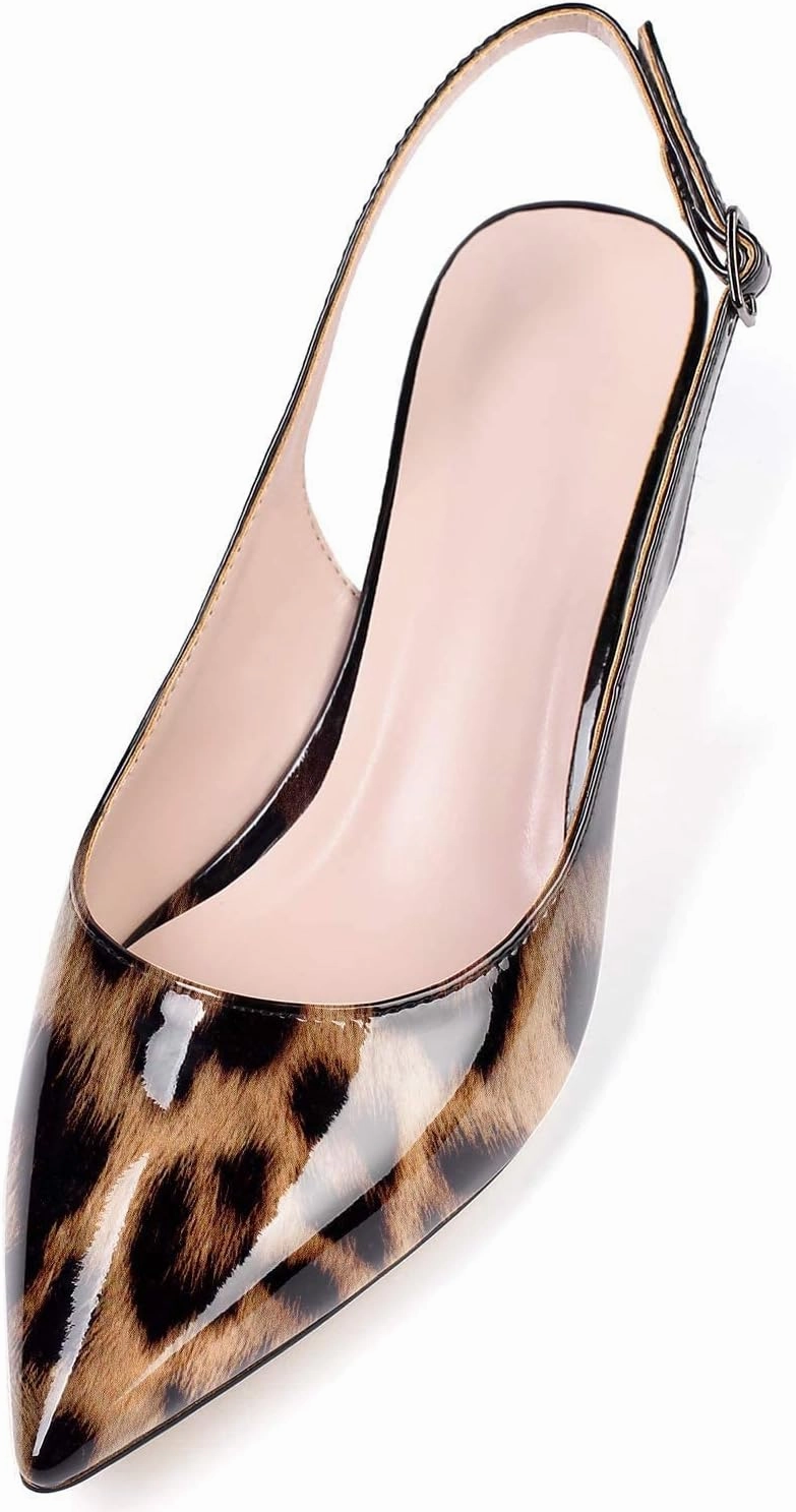 Soireelady Women's Pointed Toe Kitten Heel Pumps Slingback Ankle Strap Work Low Heels Office Party Dress Buckle Shoes