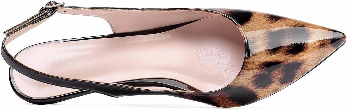 Soireelady Women's Pointed Toe Kitten Heel Pumps Slingback Ankle Strap Work Low Heels Office Party Dress Buckle Shoes