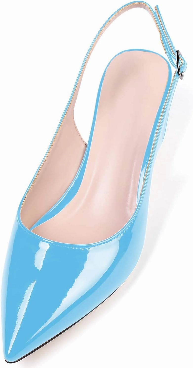 Soireelady Women's Pointed Toe Kitten Heel Pumps Slingback Ankle Strap Work Low Heels Office Party Dress Buckle Shoes