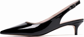 Soireelady Women's Pointed Toe Kitten Heel Pumps Slingback Ankle Strap Work Low Heels Office Party Dress Buckle Shoes