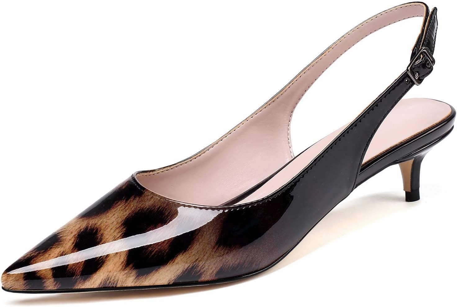 Soireelady Women's Pointed Toe Kitten Heel Pumps Slingback Ankle Strap Work Low Heels Office Party Dress Buckle Shoes