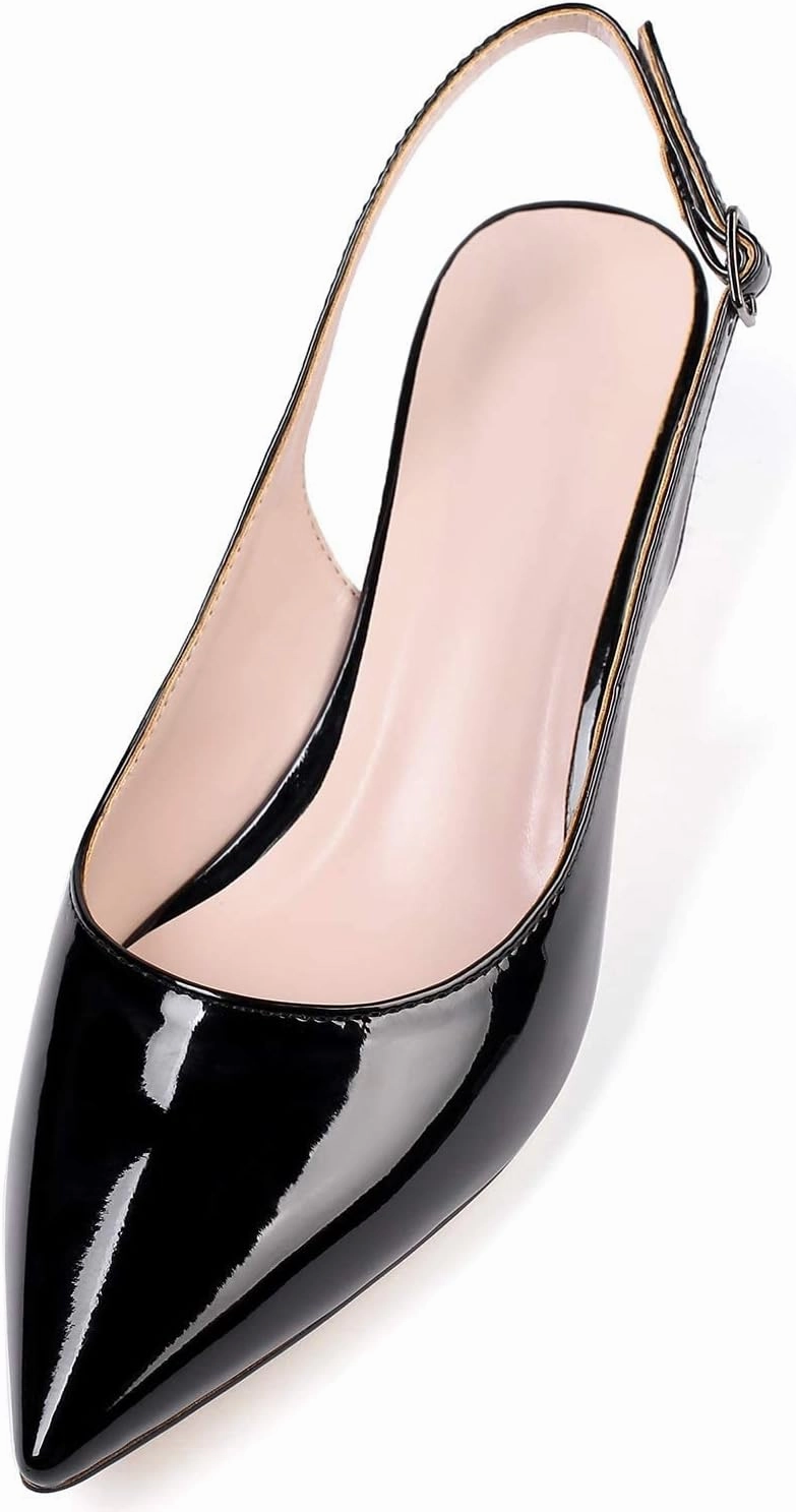 Soireelady Women's Pointed Toe Kitten Heel Pumps Slingback Ankle Strap Work Low Heels Office Party Dress Buckle Shoes