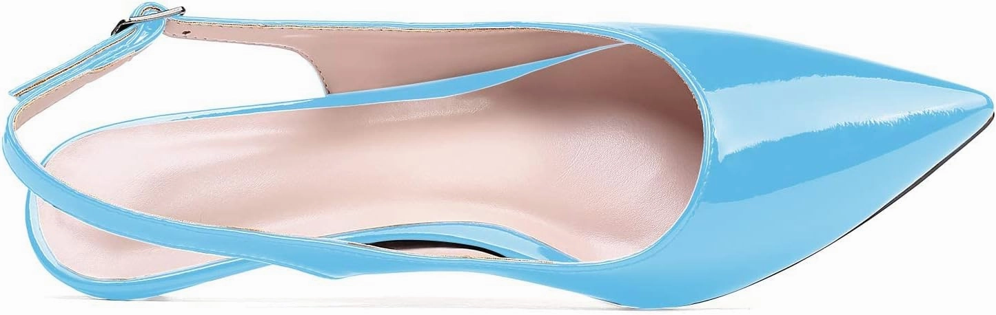 Soireelady Women's Pointed Toe Kitten Heel Pumps Slingback Ankle Strap Work Low Heels Office Party Dress Buckle Shoes