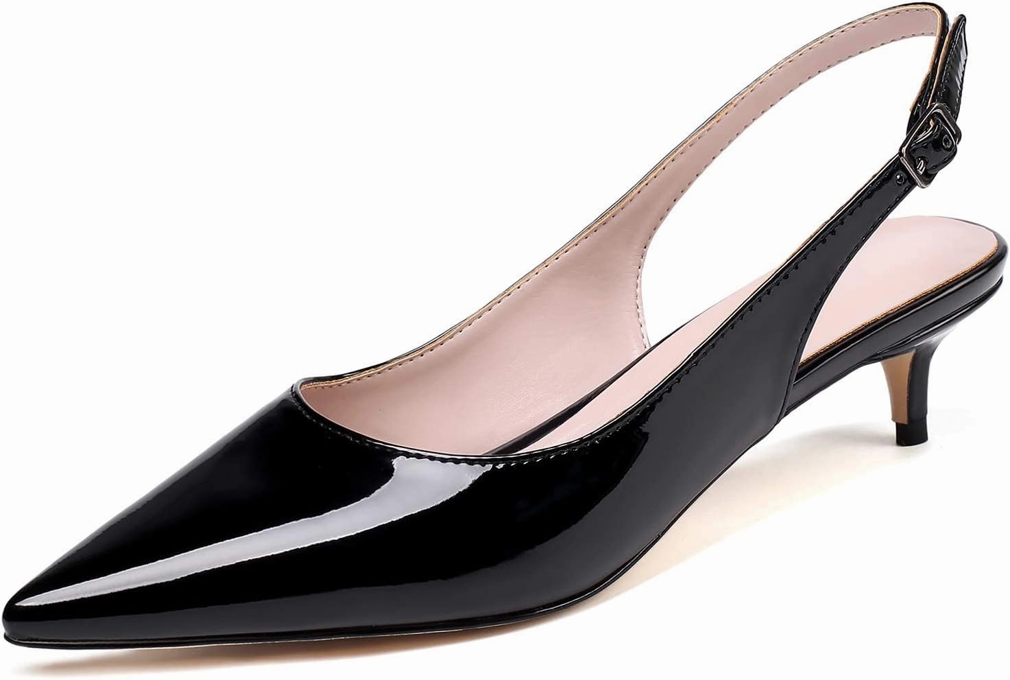 Soireelady Women's Pointed Toe Kitten Heel Pumps Slingback Ankle Strap Work Low Heels Office Party Dress Buckle Shoes