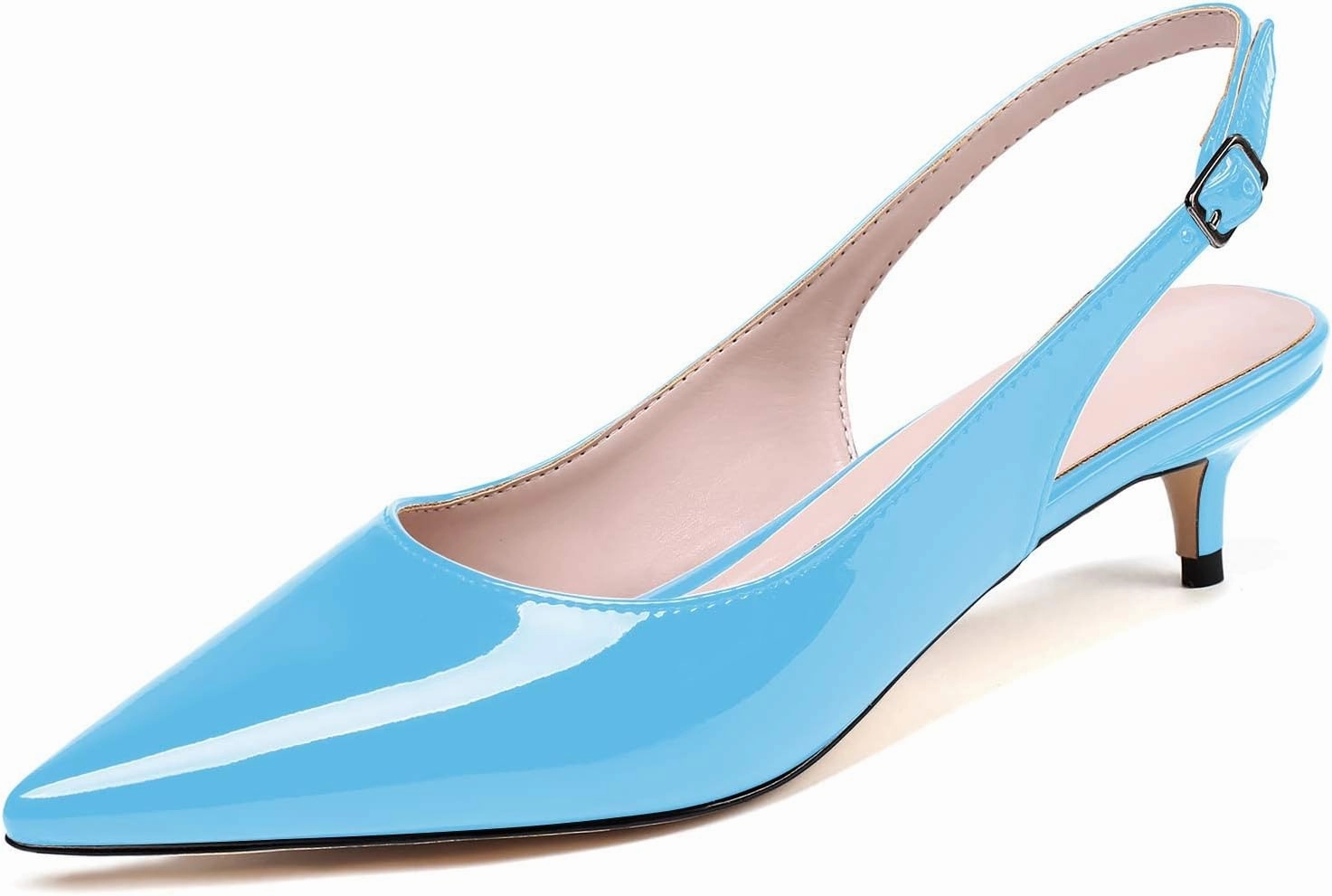 Soireelady Women's Pointed Toe Kitten Heel Pumps Slingback Ankle Strap Work Low Heels Office Party Dress Buckle Shoes