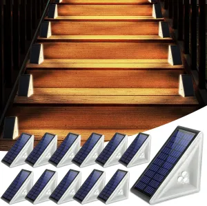 Solar Step Lights Outdoor Waterproof IP67, 12 Pack Solar Powered Stair Light with 3 LEDs, Triangle Solar Deck Light for Outside Garden Patio Yard Porch Front Door, Warm White