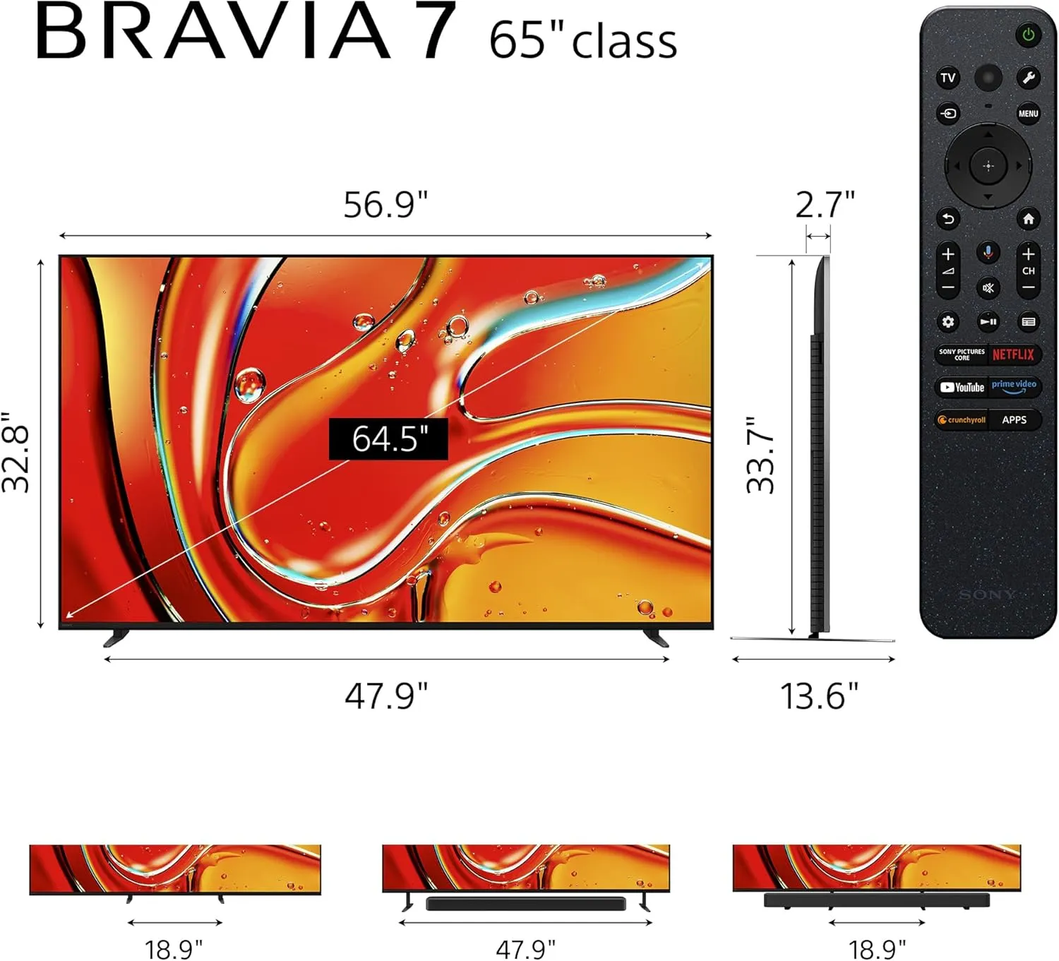 Sony 65-Inch Mini LED QLED 4K Ultra HD TV BRAVIA 7 Smart Google TV with Dolby Vision HDR, Exclusive Ps5 Features, (K-65XR70) 2024 Model
