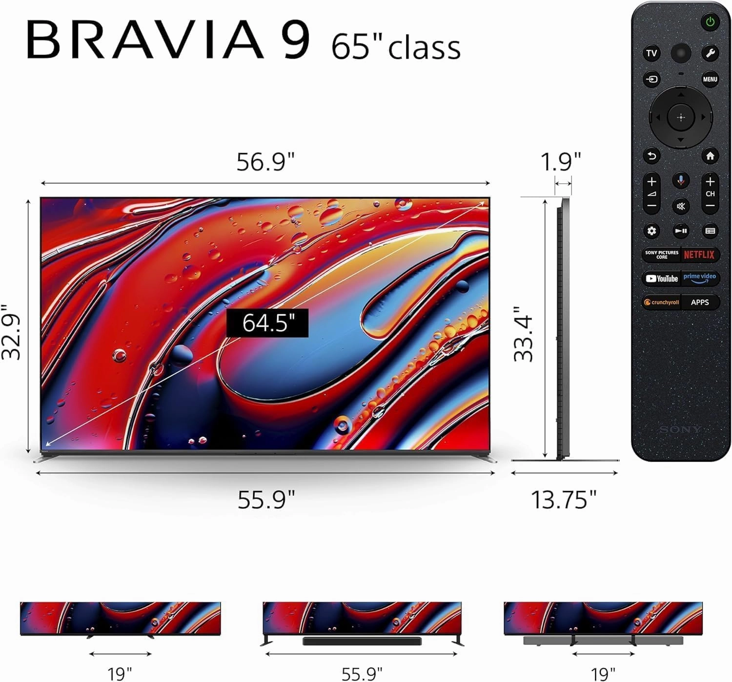 Sony 65 Inch Mini LED QLED 4K Ultra HD TV BRAVIA 9 Smart Google TV with Dolby Vision HDR and Exclusive Features for PlayStation 5 (K-65XR90), 2024 Model