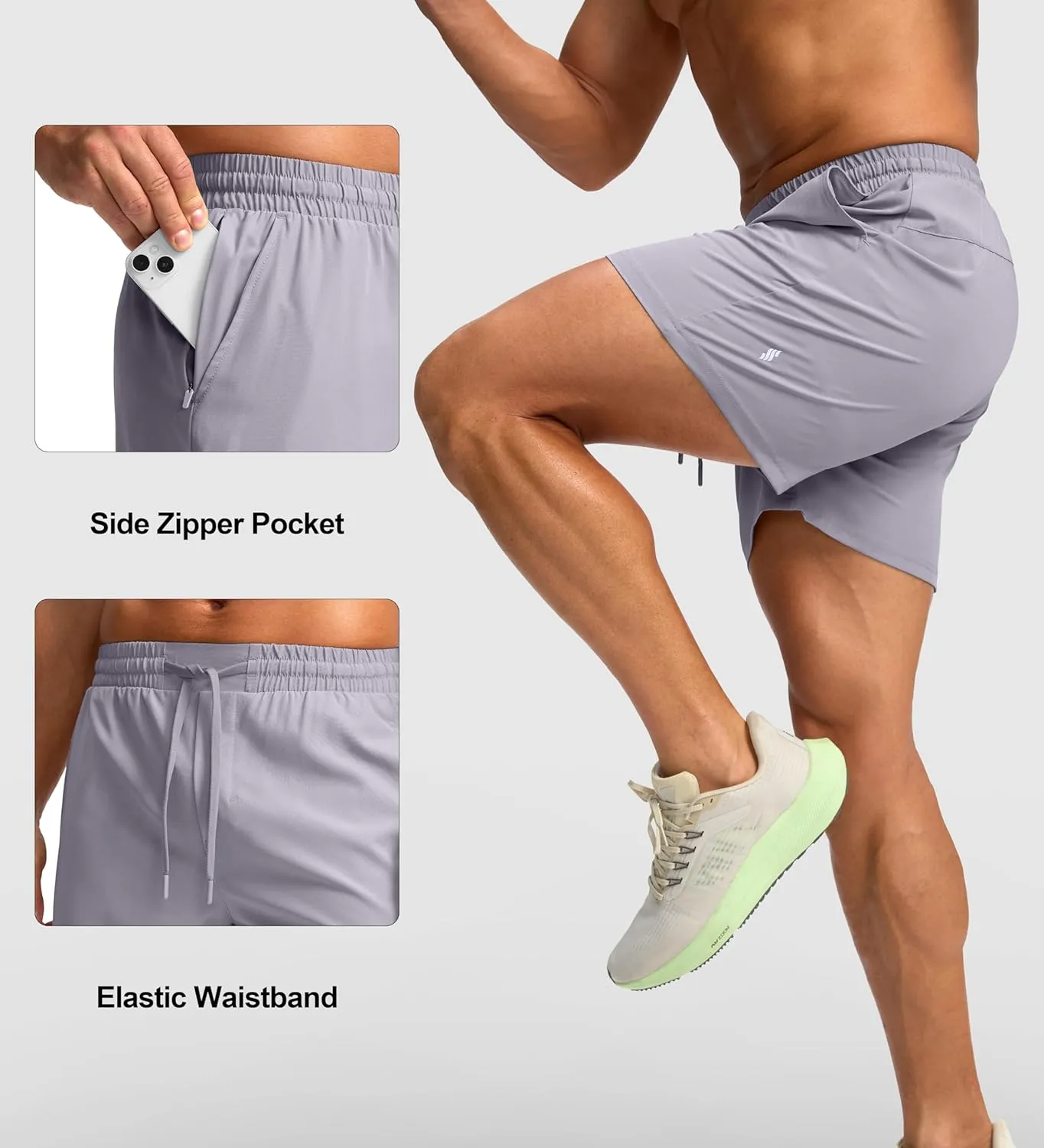 Soothfeel Men's Athletic Running Shorts with Zipper Pocket 5 Inch /7 Inch Quick Dry Tennis Gym Workout Shorts for Men
