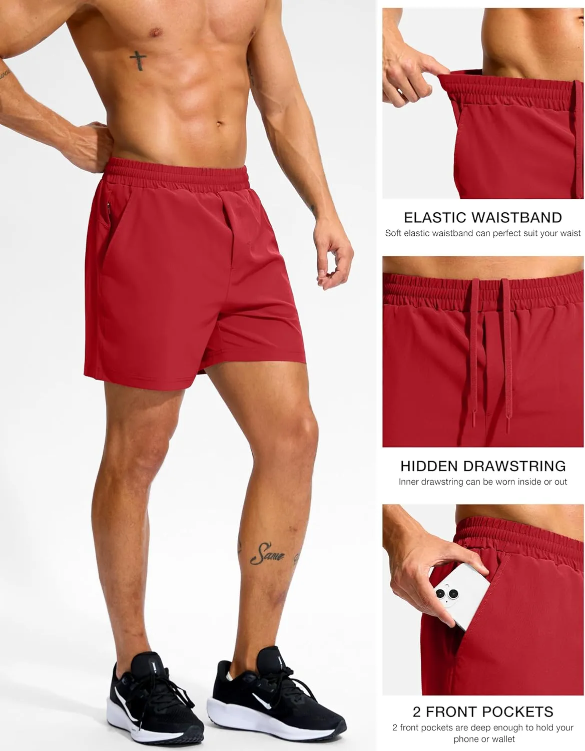 Soothfeel Men's Athletic Workout Shorts with Zipper Pocket 5"/7" Running Gym Shorts for Men Lightweight Quick Dry Tennis