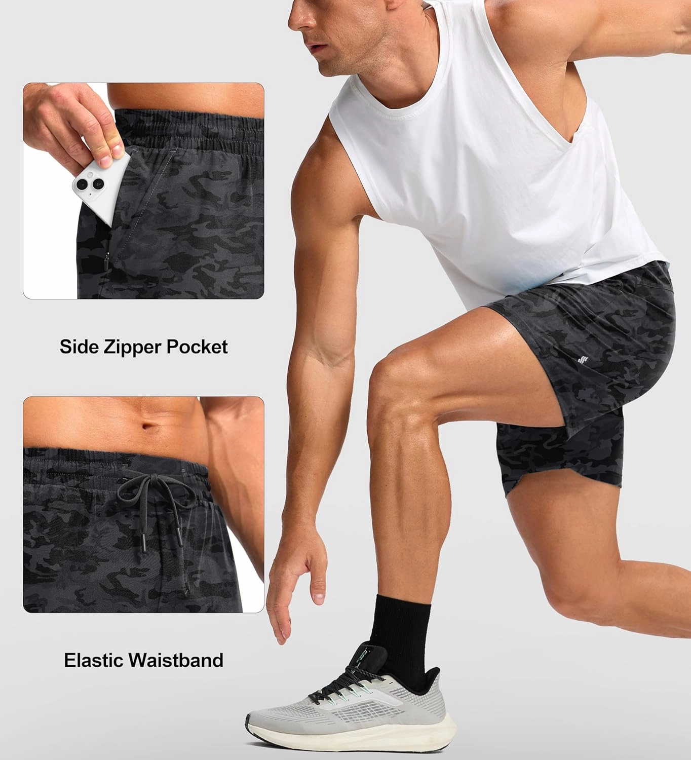 Soothfeel Men's Athletic Running Shorts with Zipper Pocket 5 Inch /7 Inch Quick Dry Tennis Gym Workout Shorts for Men