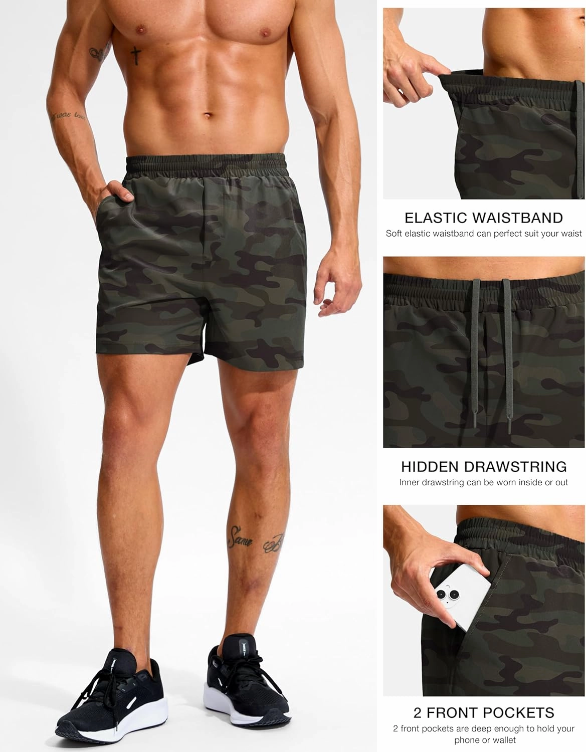 Soothfeel Men's Athletic Workout Shorts with Zipper Pocket 5"/7" Running Gym Shorts for Men Lightweight Quick Dry Tennis