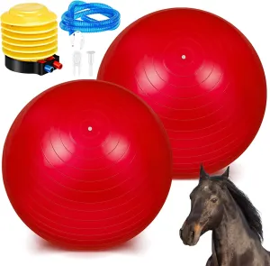Sotiff 2 Pcs 40 Inch Horse Ball for Play Large Horse Big Equine Herding Anti Burst Dog Ball Soccer Giant, Pump Included(40 Inch,Red)