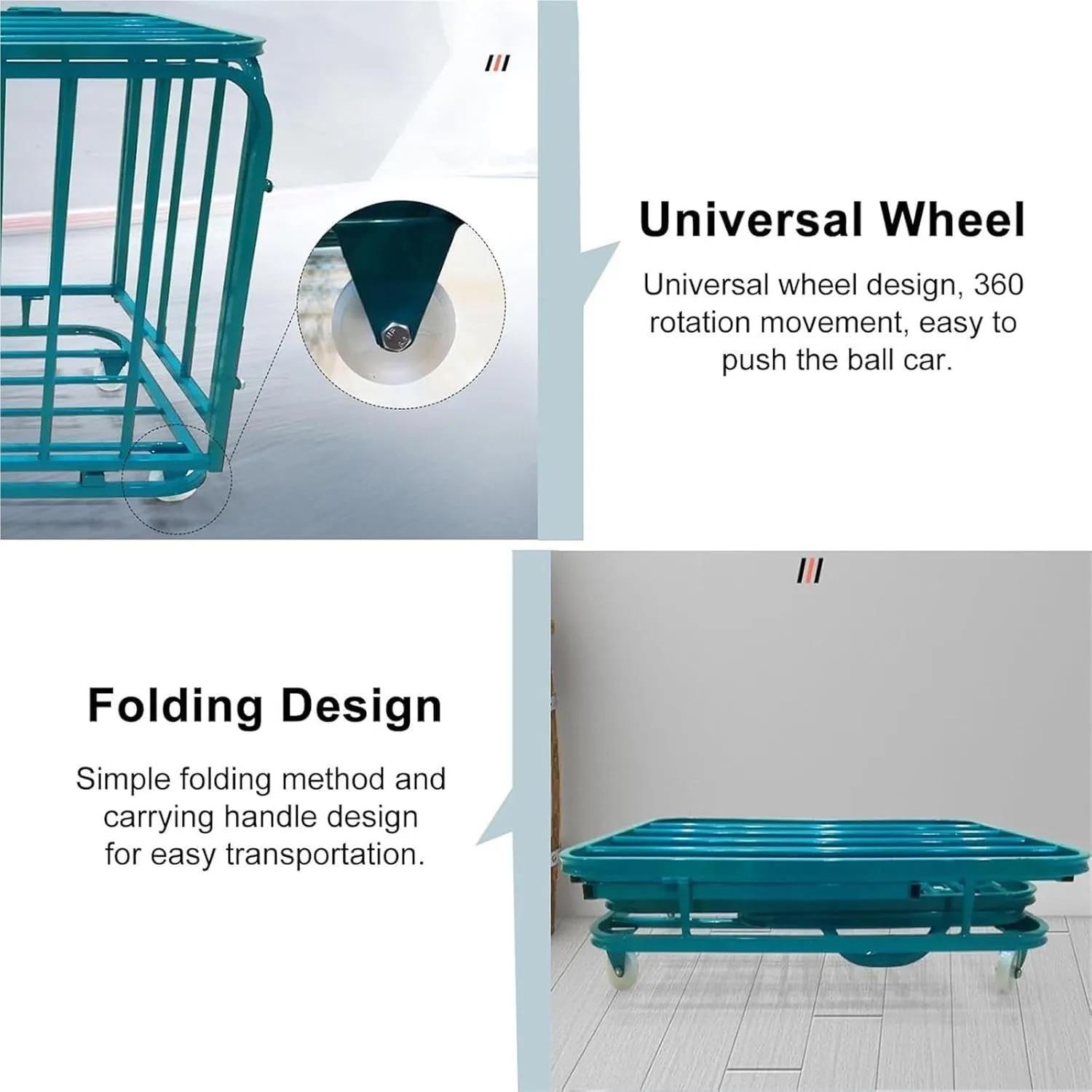 Sports Ball Storage Cart，Ball Storage Bin ， School Garage Basement Gym Sports Ball Storage Cart with Lockable Chain，(80x60x70cm)
