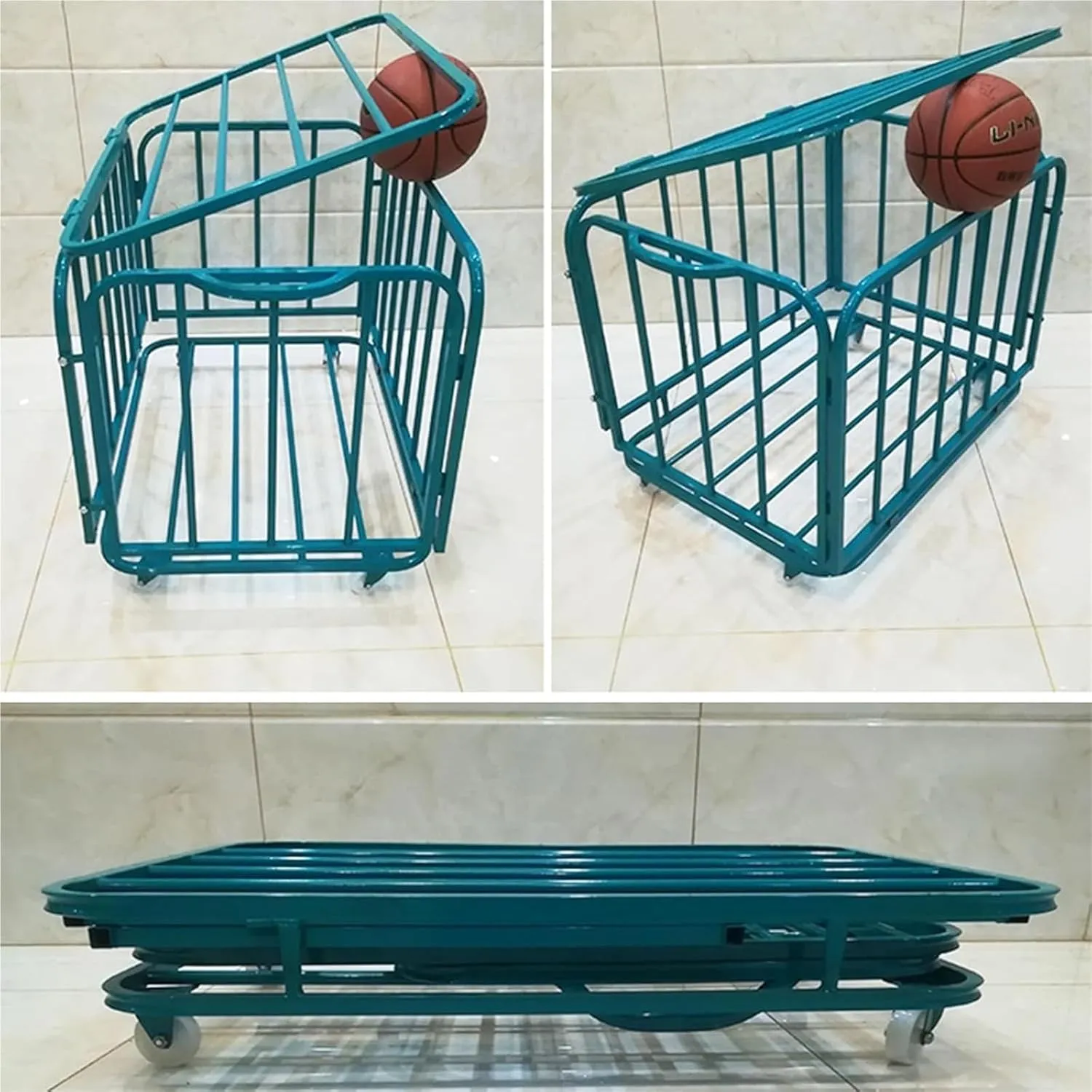 Sports Ball Storage Cart，Ball Storage Bin ， School Garage Basement Gym Sports Ball Storage Cart with Lockable Chain，(80x60x70cm)