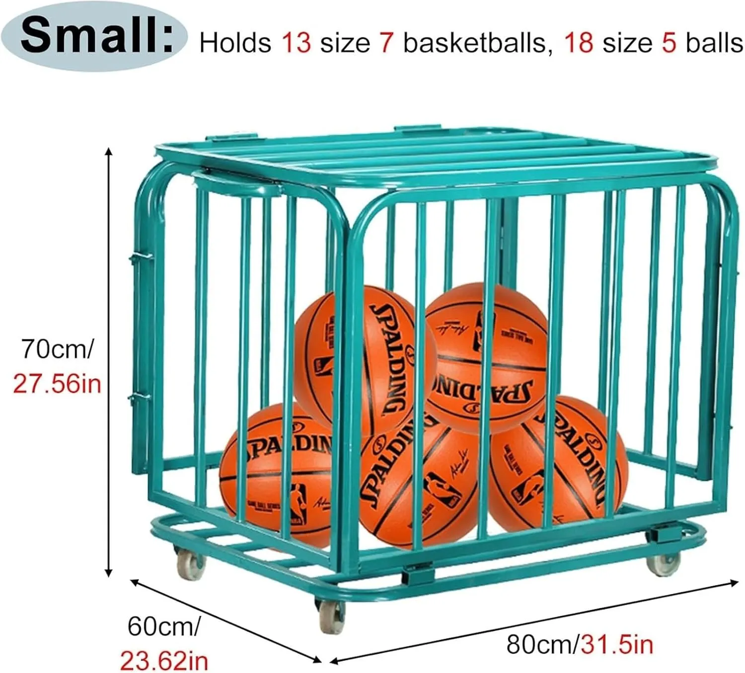 Sports Ball Storage Cart，Ball Storage Bin ， School Garage Basement Gym Sports Ball Storage Cart with Lockable Chain，(80x60x70cm)