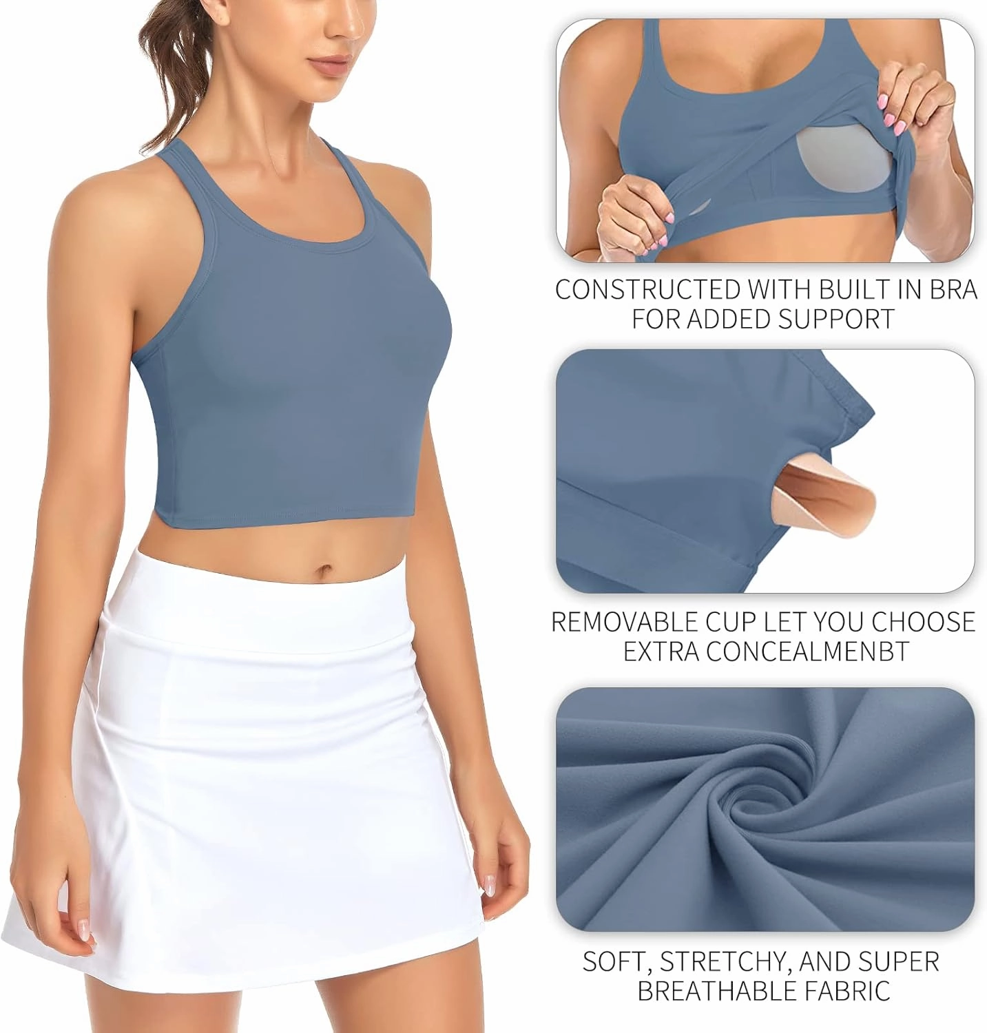 Sports Bras for Women Padded Wirefree Workout Crop Cute Tank Tops Athletic Camisole Yoga Fitness Running Gym