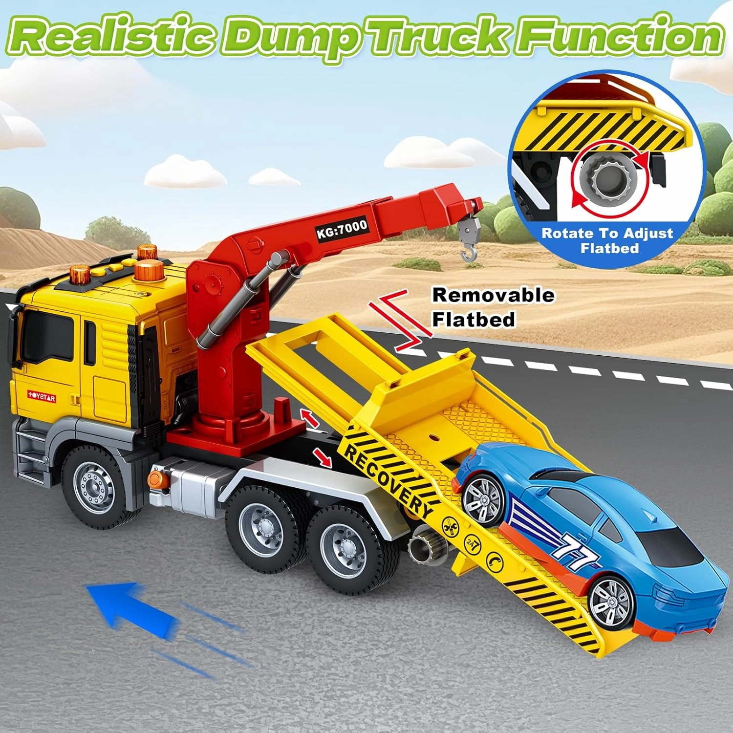 SpringFlower Tow Truck Toy, 3 4 5 6 Years Old Boy Toddlers Truck Vehicle, 12" Large Tow Toy with Racing Car Light Sound, Birthday Gifts for 3 4 5 6 Boys & Girls