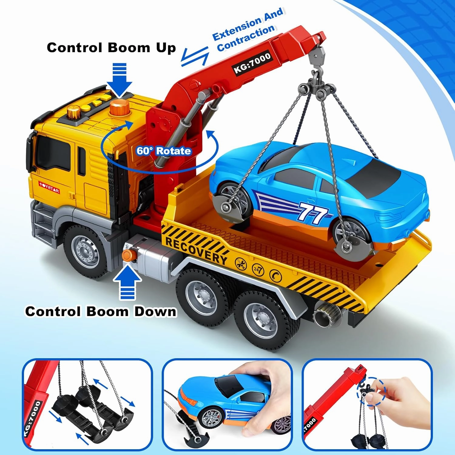 SpringFlower Tow Truck Toy, 3 4 5 6 Years Old Boy Toddlers Truck Vehicle, 12" Large Tow Toy with Racing Car Light Sound, Birthday Gifts for 3 4 5 6 Boys & Girls