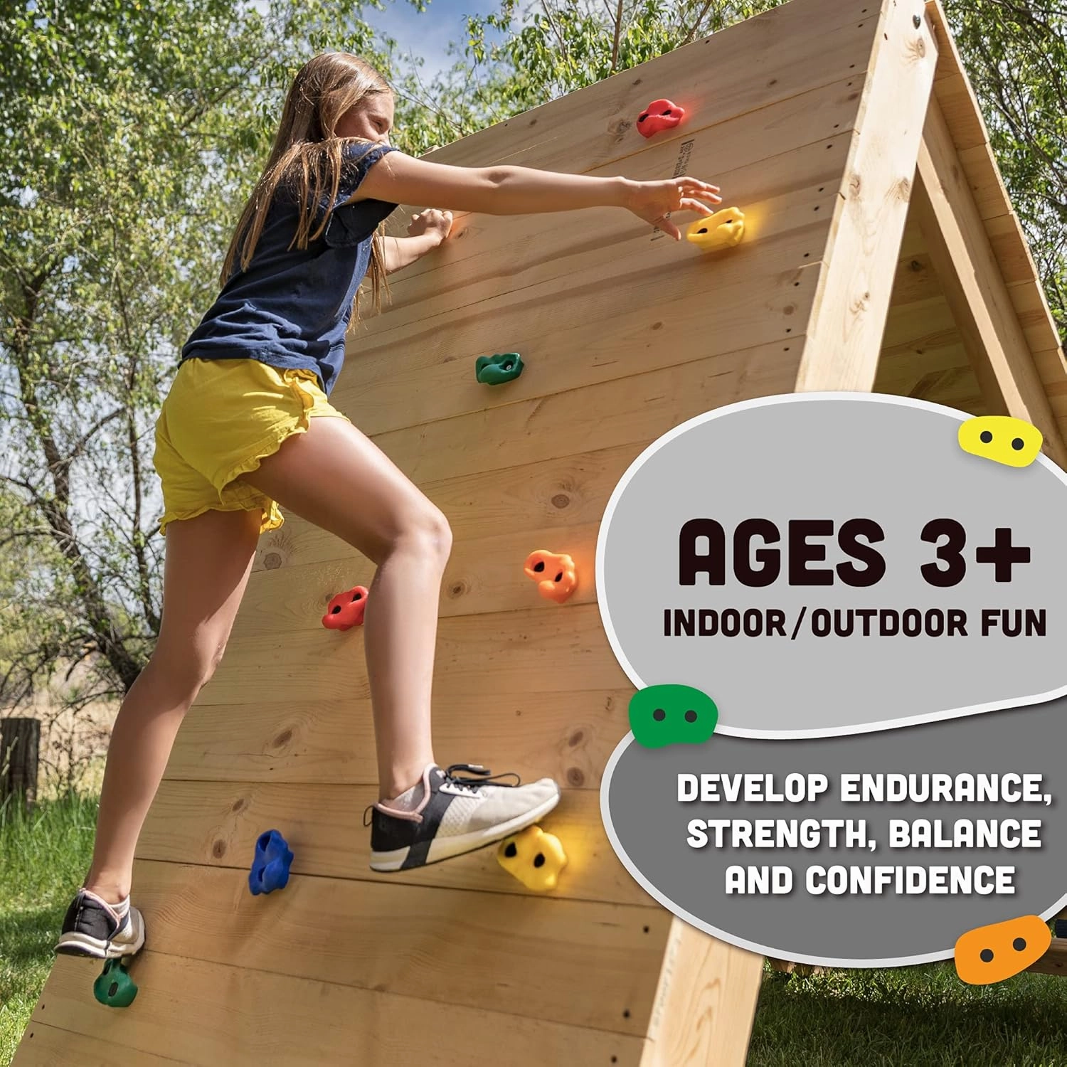 Squirrel Products Rock Climbing Holds for Kids, Deluxe Extra Large Climbing Rocks with Mounting Hardware - DIY Rock Wall Indoor & Outdoor Playground Accessories Wall Climbing Kit - Ages 3 
