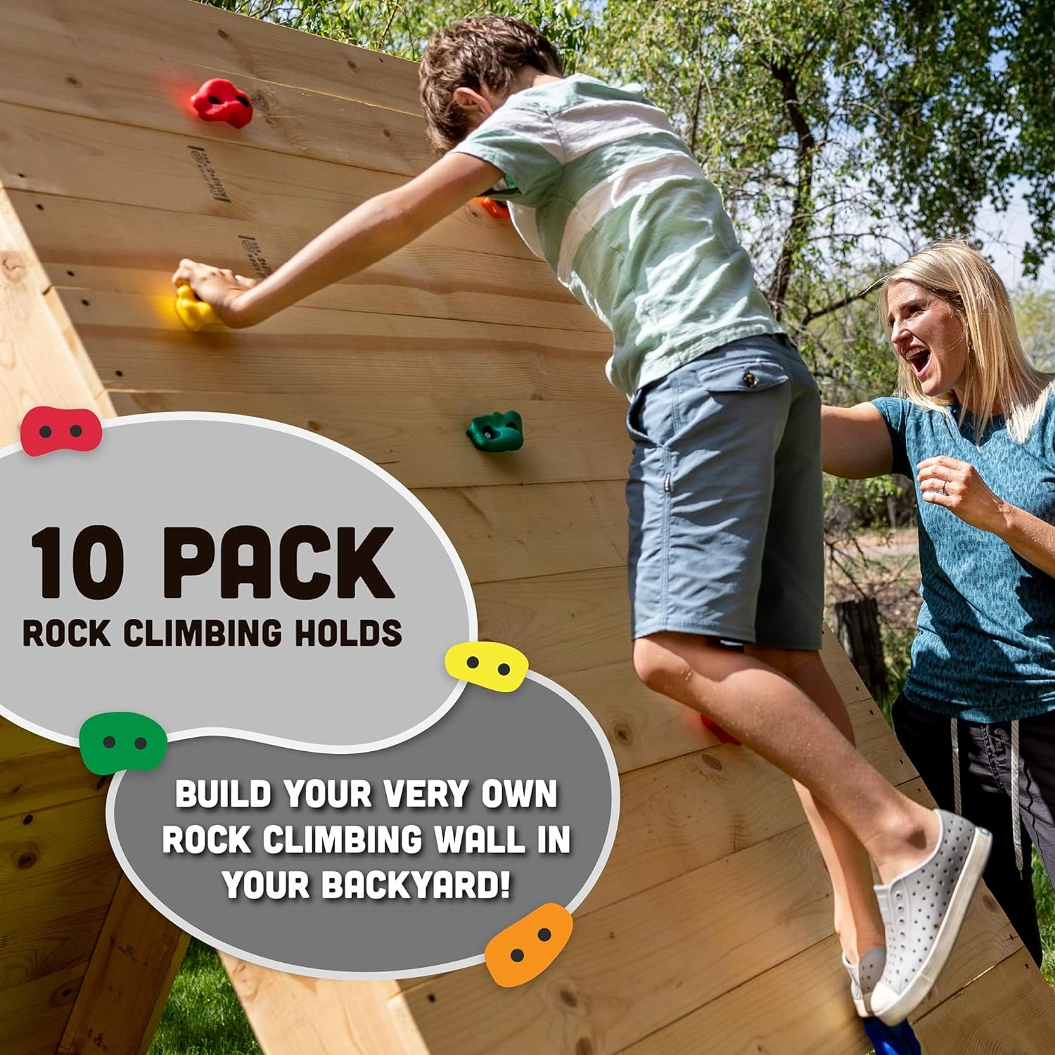 Squirrel Products Rock Climbing Holds for Kids, Deluxe Extra Large Climbing Rocks with Mounting Hardware - DIY Rock Wall Indoor & Outdoor Playground Accessories Wall Climbing Kit - Ages 3 