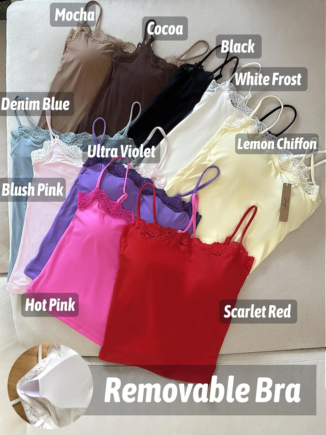 Starrylion Padded Lace Cami Top Double Lined Sexy Tank Top Spaghetti Strap Club Party Shirt