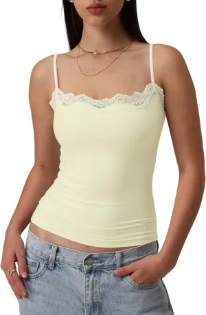 Starrylion Padded Lace Cami Top Double Lined Sexy Tank Top Spaghetti Strap Club Party Shirt