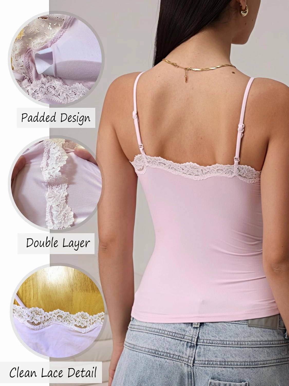 Starrylion Padded Lace Cami Top Double Lined Sexy Tank Top Spaghetti Strap Club Party Shirt
