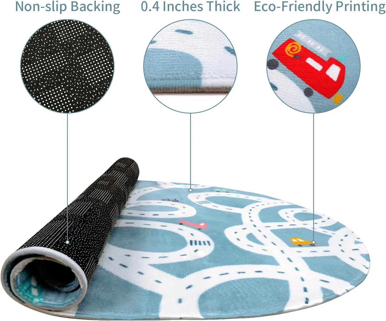 STARUIA Large Kids Playroom Rug, 4'x6' Washable Road Rug for Nursery, Non-Slip Fun Area Rug for Kids Room, Blue Car Rug Play Mat Soft Baby Carpet for Boys Girls Dorm Toy Room Tent