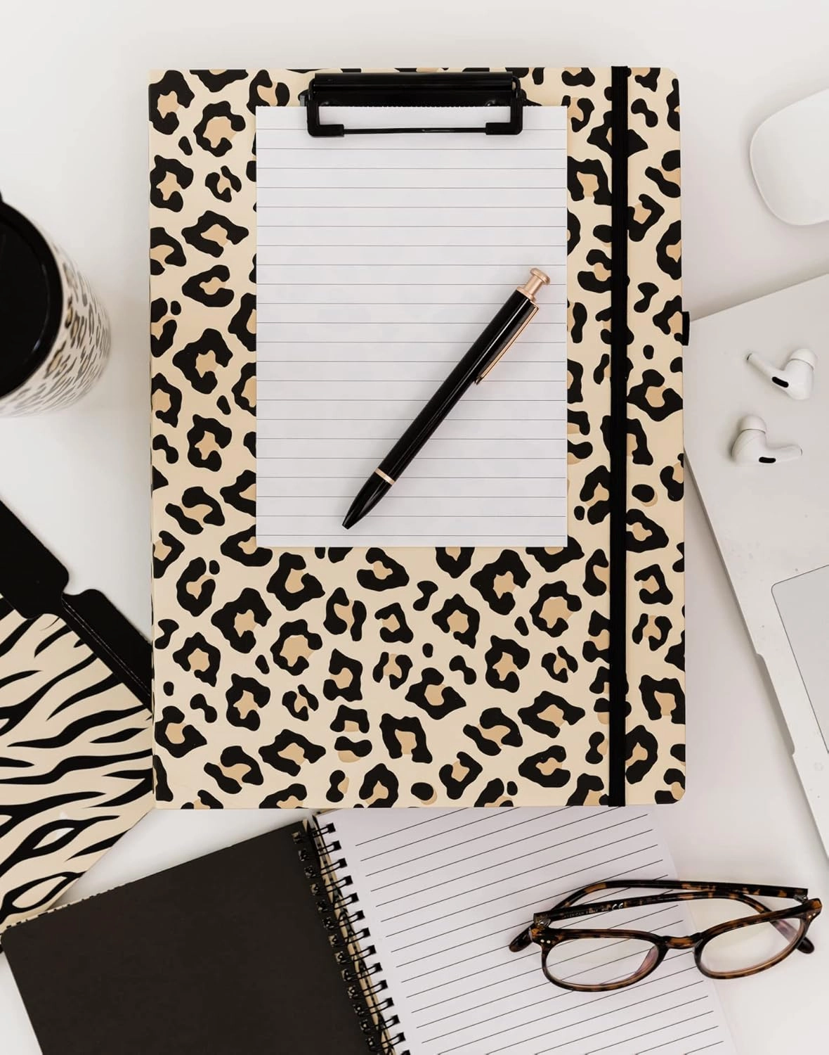Steel Mill & Co Cute Clipboard Folio with Refillable Lined Notepad and Interior Storage Pocket, Padfolio for Work, Leopard