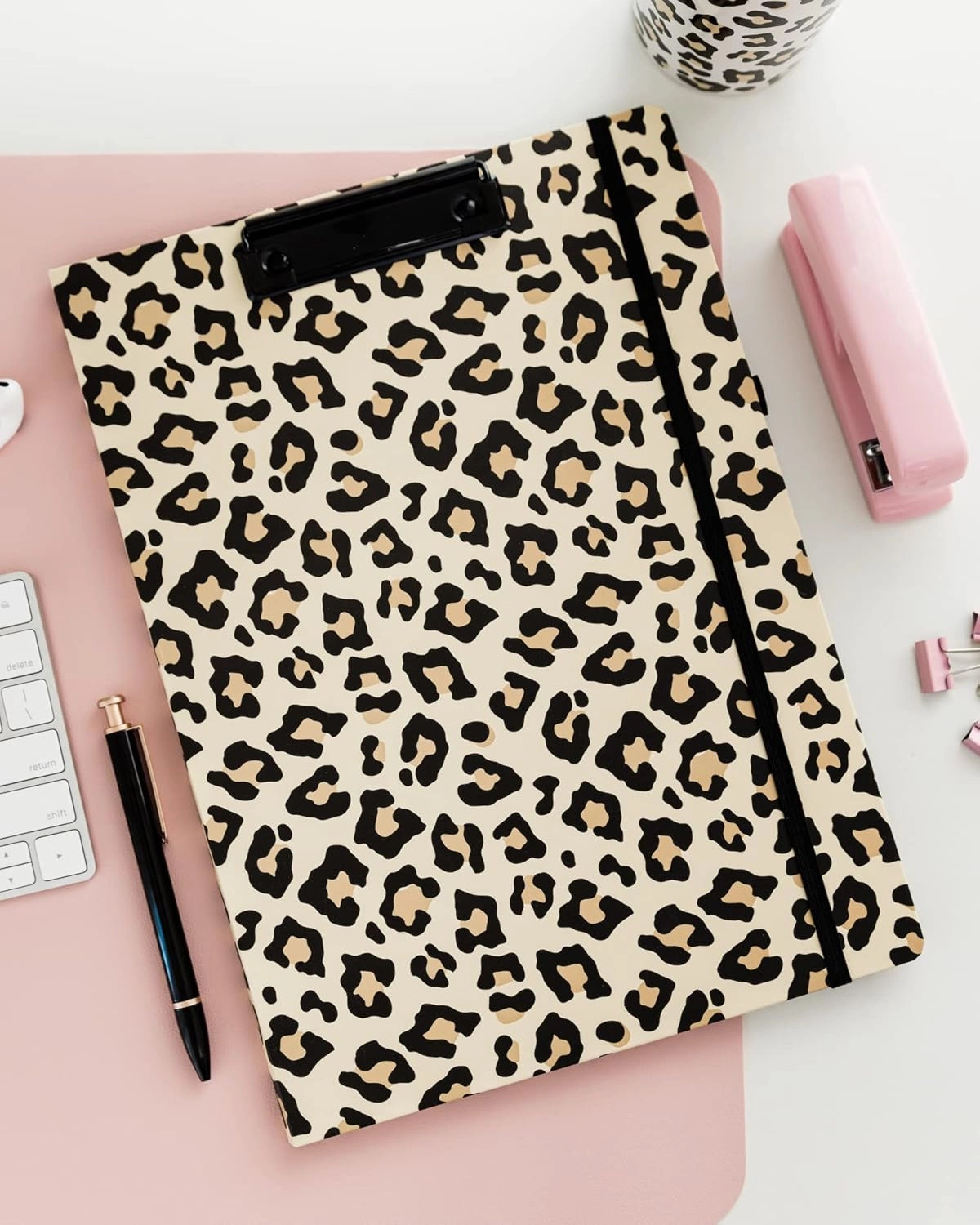 Steel Mill & Co Cute Clipboard Folio with Refillable Lined Notepad and Interior Storage Pocket, Padfolio for Work, Leopard