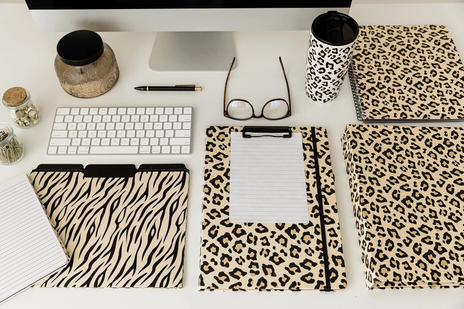 Steel Mill & Co Cute Clipboard Folio with Refillable Lined Notepad and Interior Storage Pocket, Padfolio for Work, Leopard