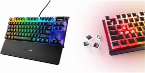 SteelSeries Apex 7 TKL Compact Mechanical Gaming Keyboard – OLED Smart Display – USB Passthrough and Media Controls – Linear and Quiet – RGB Backlit (Red Switch) with PRISMCAPS-Double Shot Keycaps