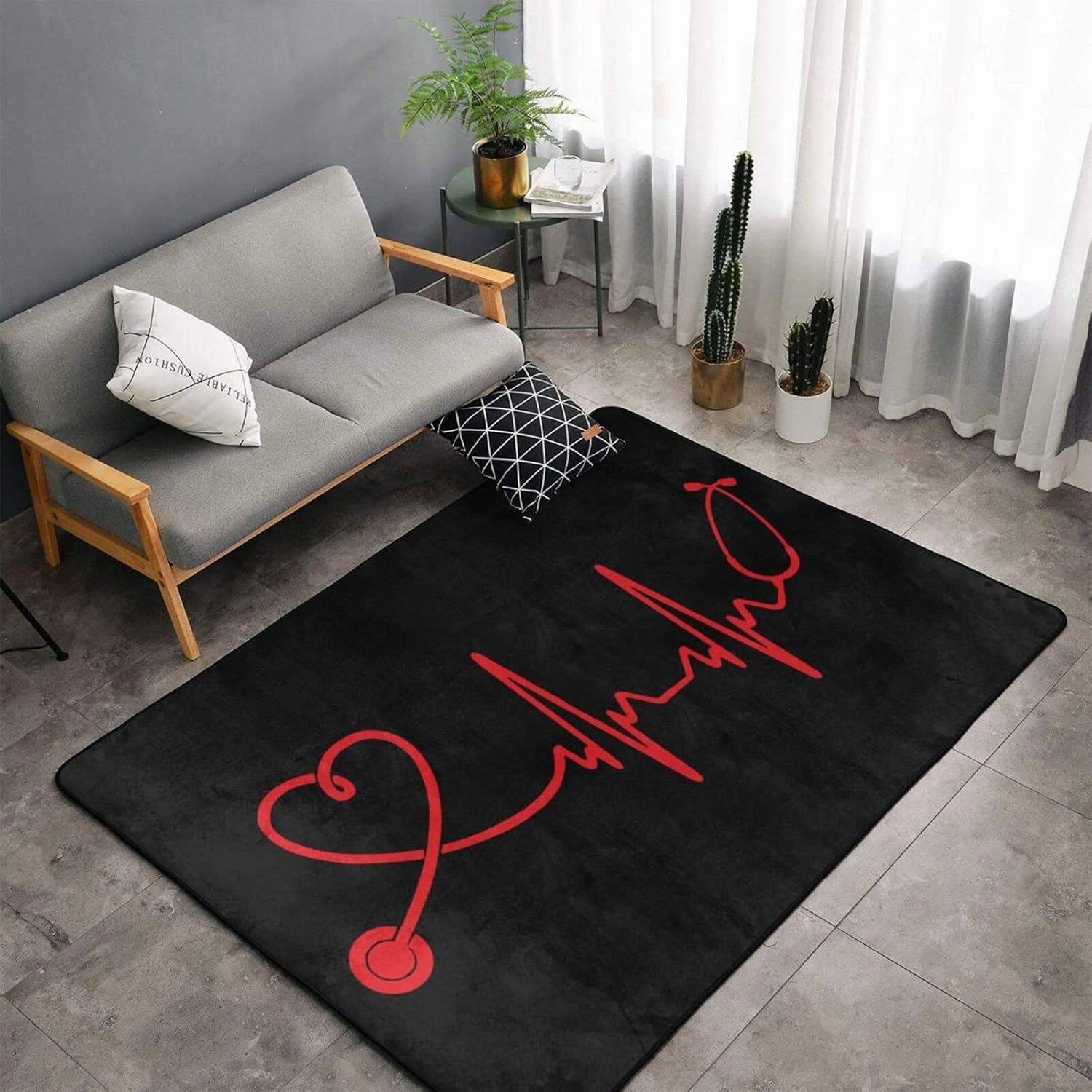 Stethoscope Heartbeat Doctor Nurse Area Rugs for Living Room Bedroom Carpet - Non-Slip Soft Floor Mat, Washable Low Pile Rug for Kitchen, Dining Room, Nursery, Office