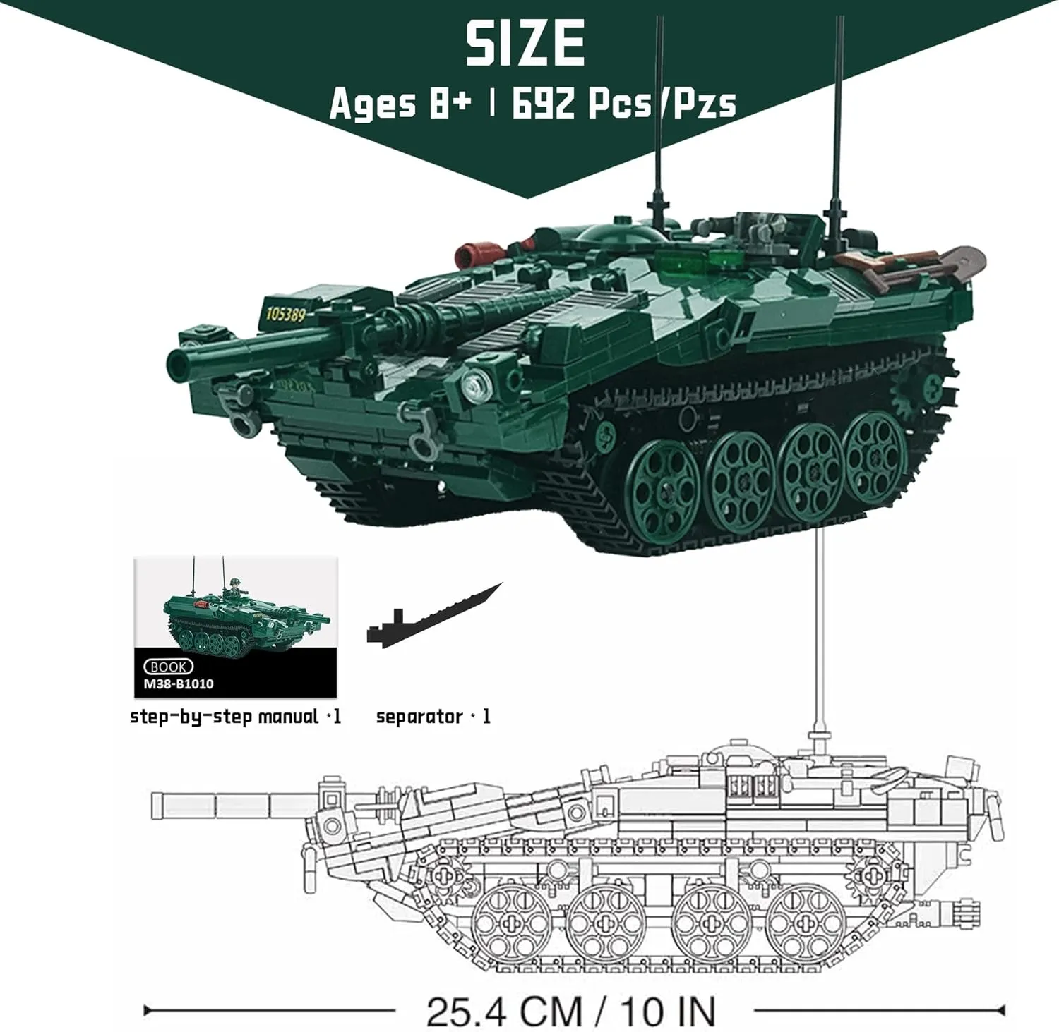 Strv 103 Main Battle Tank Building Bricks - 692 PCS Army Toys with 2 Toy Soldiers - Exciting Military Model for Kids & Adults